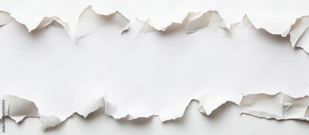 Poster torn white paper banner background for text or artwork with ample copyspace and texture for creative