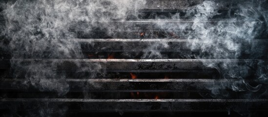 Barbecue grill with charred marks and smoke creating a festive atmosphere ideal for culinary and outdoor cooking promotions