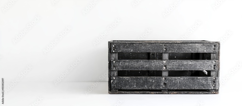 Poster black wooden crate isolated on white background ideal for text or product display with ample copy sp