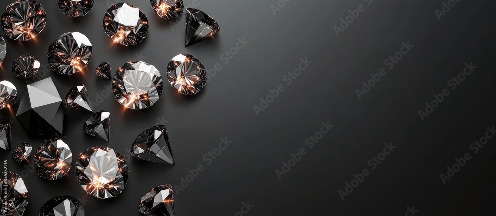 Aufkleber elegant black diamond 3d geometric background with empty copyspace for text and decorative gemstones