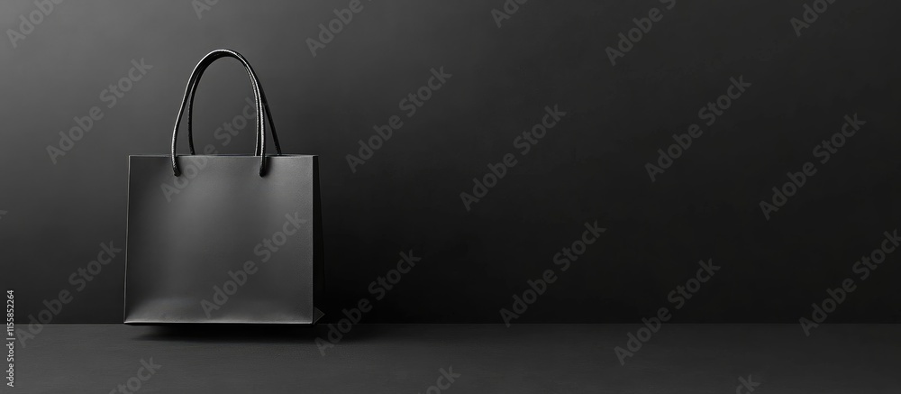 Poster black shopping bag mockup with double handles on minimalist background ideal for retail promotions a