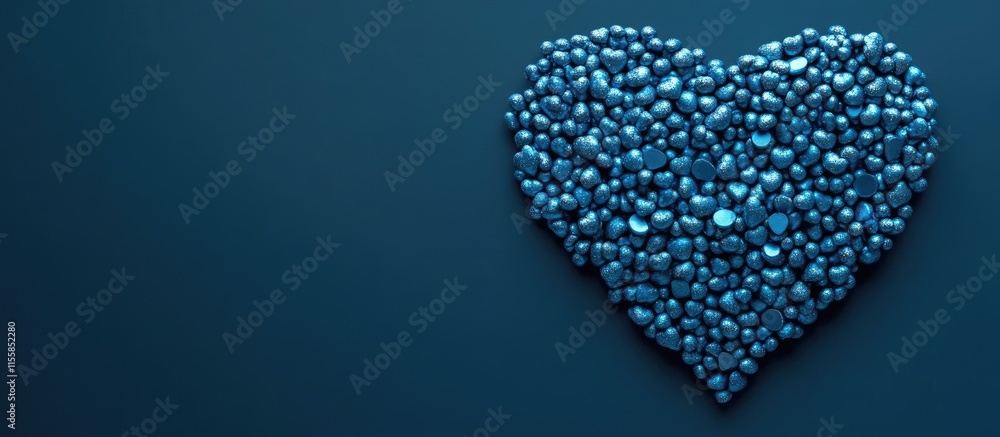Aufkleber blue heart shape made of stones on dark background with space for custom text or graphics