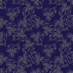 Trendy seamless vector floral pattern. Endless print made of small colorful flowers, leaves and berries. Summer and spring motifs. Dark blue background.Vector illustration.