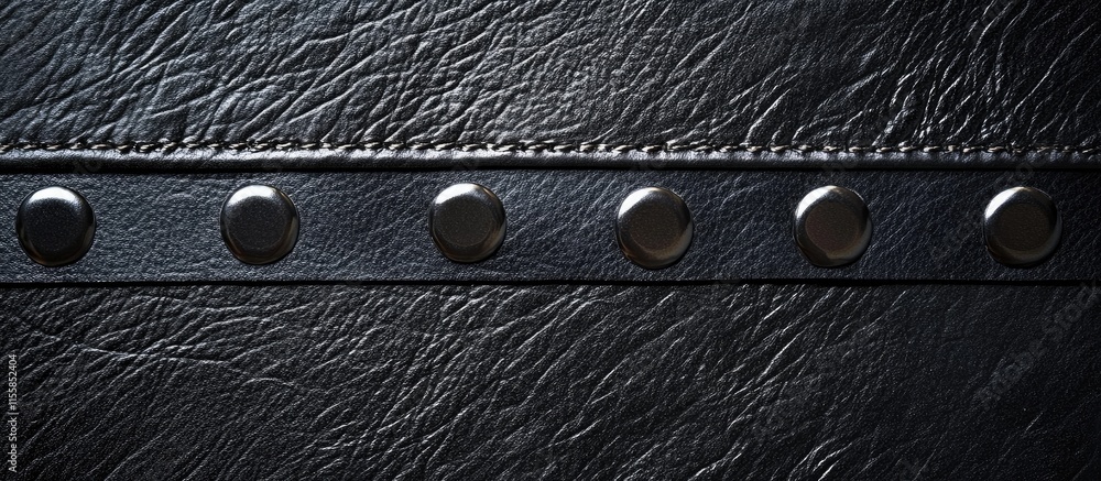 Poster black faux leather textured background with metal studs and empty copy space for design and text app