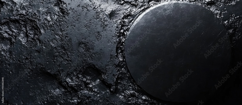 Poster Black Moon Surface Texture with Dark Background and Empty Space for Text or Graphic Elements