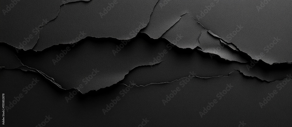 Poster textured black torn paper on black background with empty space for creative design and text placemen