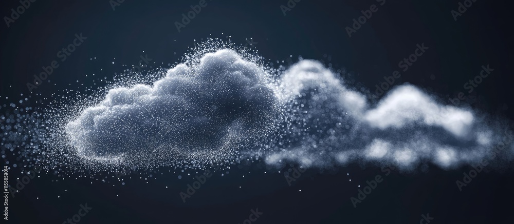 Poster dreamy abstract clouds with particles in a dark steel sky and copyspace for creative text and design