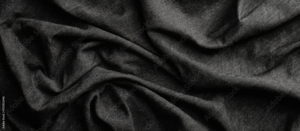 Poster black denim fabric texture background with smooth folds and ample copyspace for text and design elem