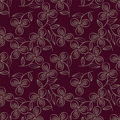 Trendy seamless vector floral pattern. Endless print made of small colorful flowers, leaves and berries. Summer and spring motifs. Dark blue background.Vector illustration.