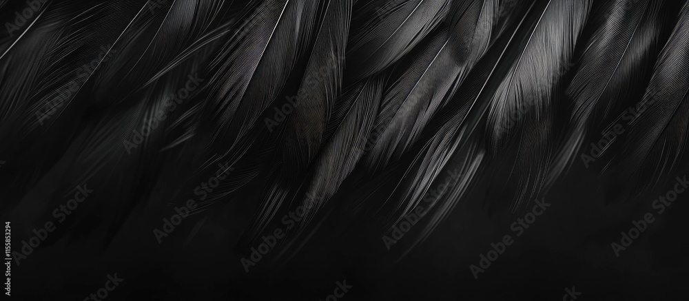 Poster soft blurred black feather texture with light tones providing ample copyspace for text in a minimali