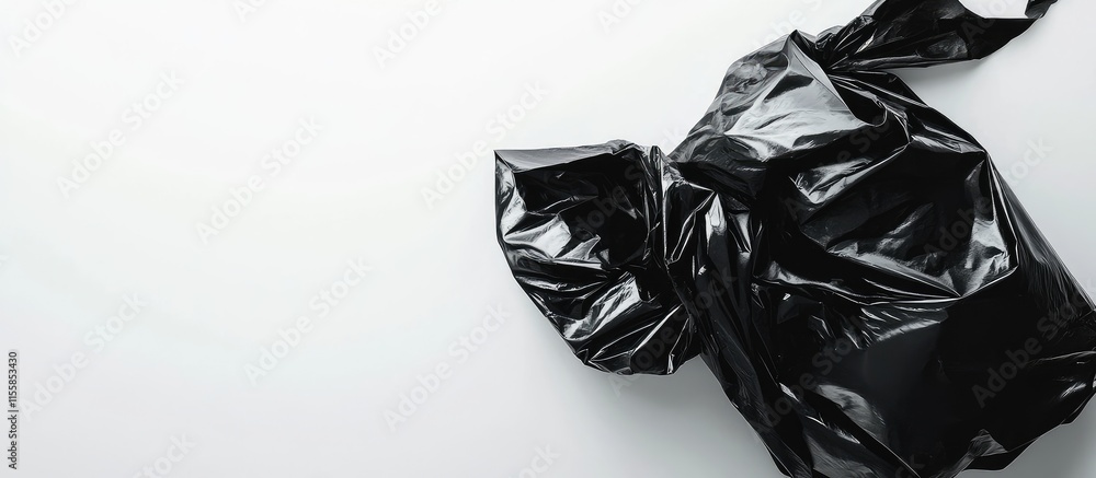 Poster black garbage bag on white background creating ample space for text or design elements in a minimali