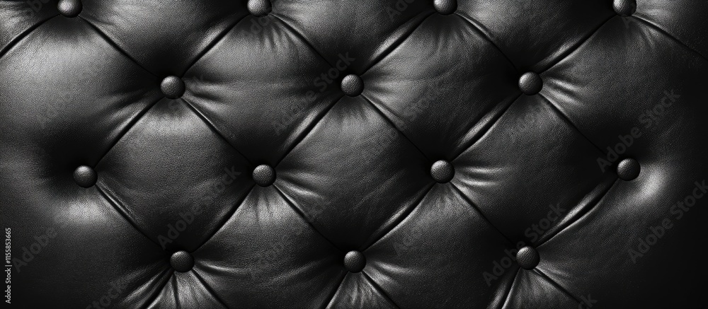Poster black leather upholstery texture with deep button tufting for elegant background design and text pla