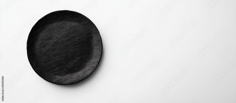 Poster elegant black round plate on a white background with clear space for text and design elements showca