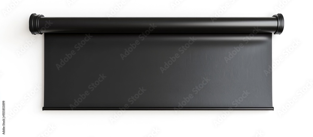 Poster black roller blinds isolated on white background with ample empty space for customizable text or des