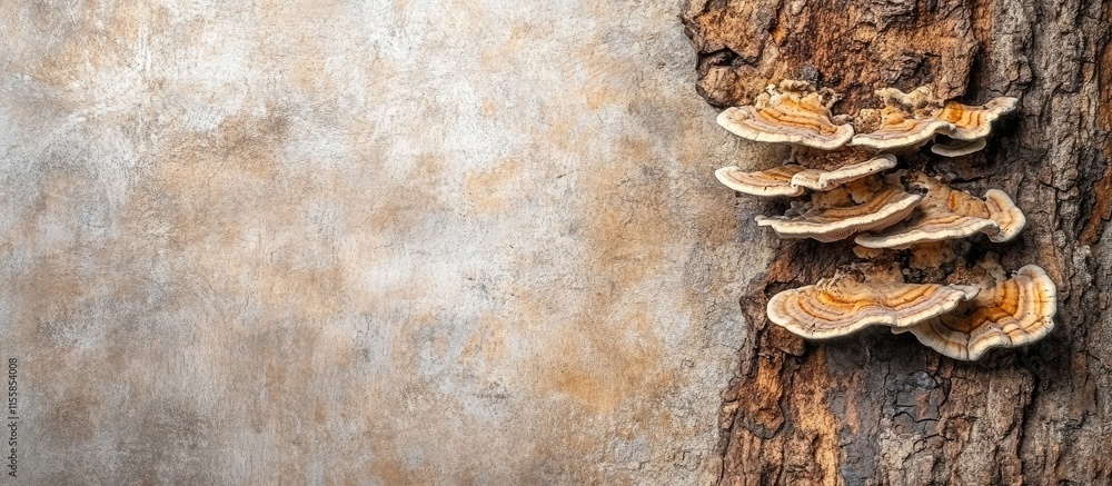 Poster bracket fungi on tree bark in a natural setting with ample copy space for text and design elements p