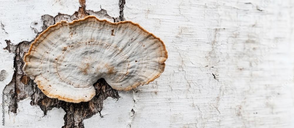 Poster bracket fungi on linden tree bark showcasing semicircular shape and central protrusion with empty sp