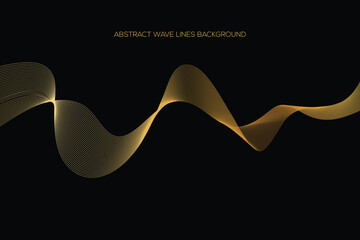 Gold abstract wave lines background Golden curve lines vector illustration isolated on black. Luxury glitter shiny swirl pattern. Elegant modern design