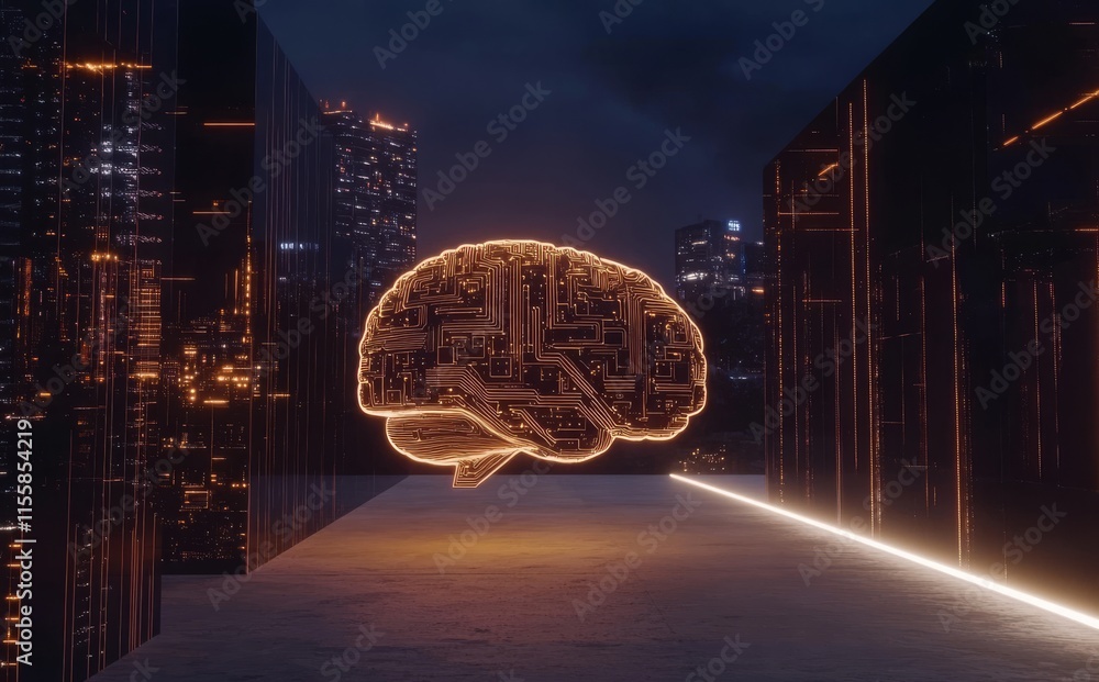 Poster big data and the stock market concept. machine learning with a circuit board. advanced deep learning