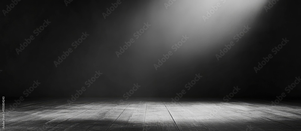 Poster abstract empty room with high contrast lighting and high copy space for text in monochrome black and