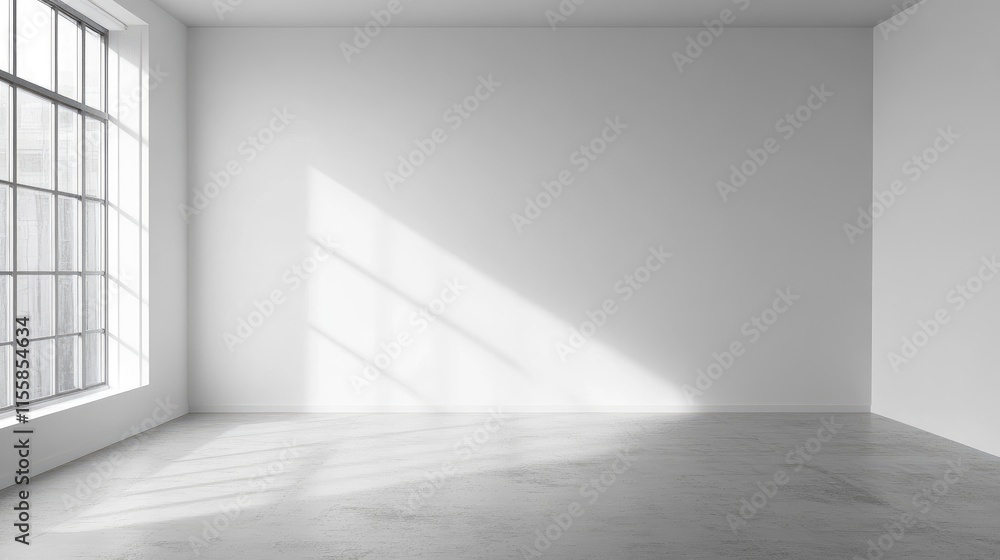 Aufkleber empty white studio wall with natural light casting shadows ideal for displaying text or artwork in m