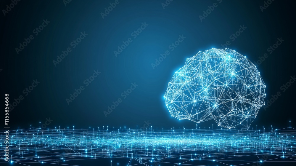 Poster a 3d illustration rendering of brain ai connecting to a futuristic technology network with an atom c