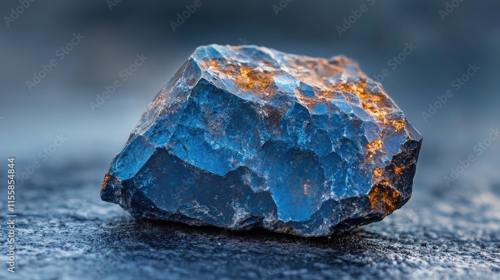 Poster close up of a detailed blue meteorite showing intricate textures and patterns on a dark background w