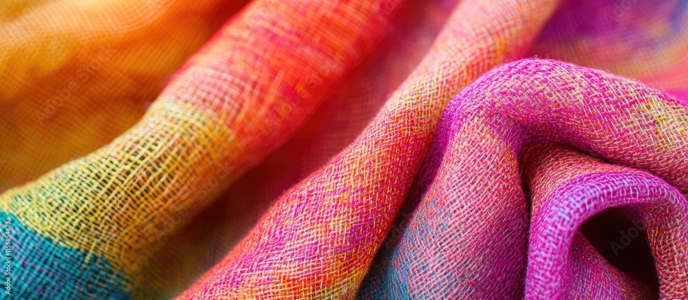 Poster vibrant abstract fabric texture with colorful patterns and blank space for text or design elements