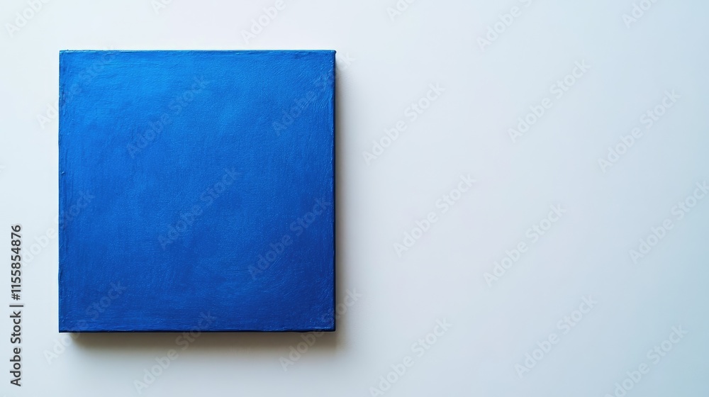 Poster blue square canvas on a minimalist white background with ample negative space for text or graphic de