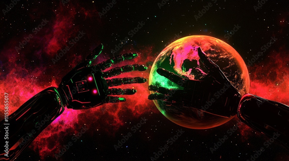 Poster 3d rendering stock ai research on robot and cyborg development for the future of human habitation. d
