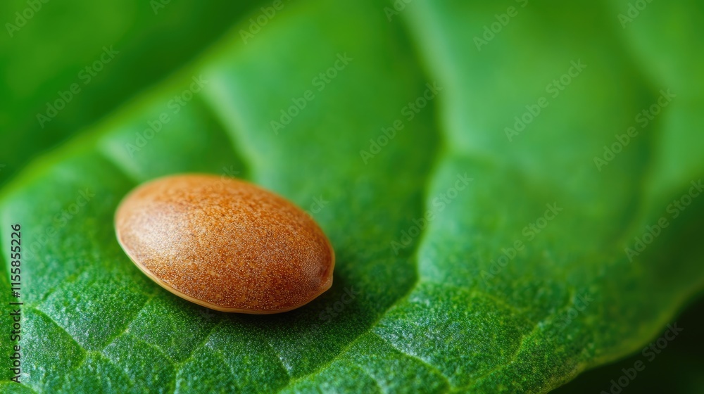 Aufkleber brown watermelon seed resting on vibrant green leaf with soft texture and ample copy space for your 