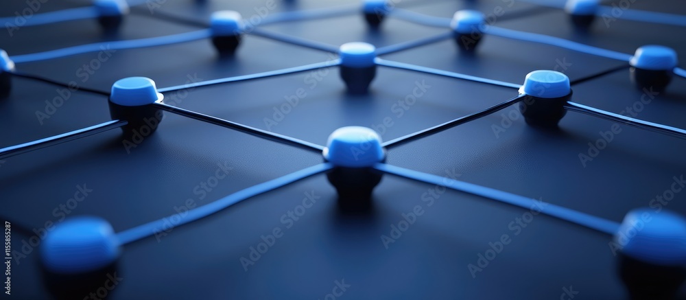 Poster abstract digital network connections on a dark blue background showcasing technology and cyber conne