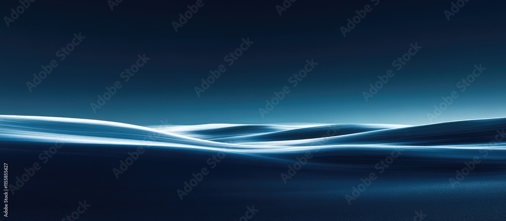Poster abstract representation of serene blue waves with ethereal light effects creating a tranquil atmosph