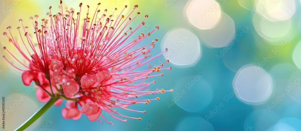 Aufkleber close up of a vibrant red flower with bokeh background ideal for seasonal themes and text overlay in