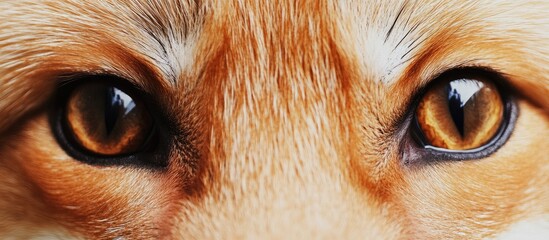Close up of a red fox's striking eyes showcasing intricate details and rich colors with ample space for textual overlay in design projects