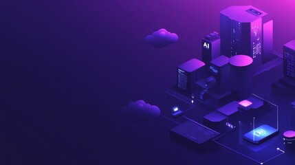 Mobile technology isometric design depicting phone communication with internet services worldwide. It encompasses AI, big data, cloud computing, and neural networks within smartphones. The concept