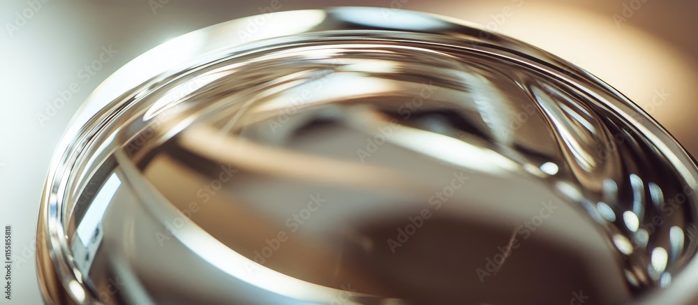 Poster close up of a glossy camera lens capturing reflections with blurred background and space for customi