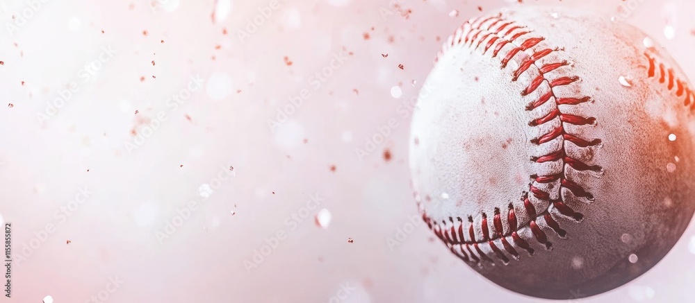 Aufkleber close up of a polished baseball with a blurred background and ample space for text or branding in a 