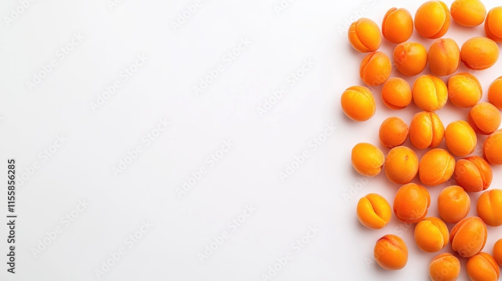 Poster fresh apricots arranged on a white background with ample copy space for text showcasing vibrant colo
