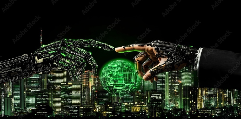 Poster the integration of ai and machine learning, alongside the collaboration of robot and human hands, na