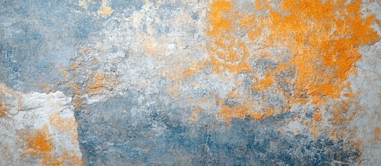 Obraz premium Textured abstract background featuring a blend of blue, orange, and white tones in a granite and cement wall design ideal for copyspace.