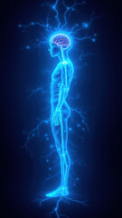 A visual metaphor for Vagus Nerve Stimulation (VNS) showcasing an electrical charge passing through a human body silhouette.