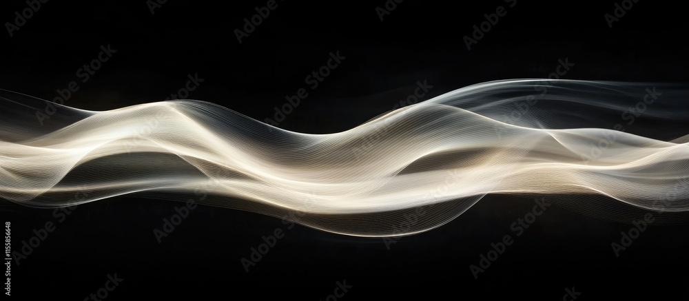 Poster ethereal light waves flowing gracefully in darkness creating a tranquil atmosphere with ample space 
