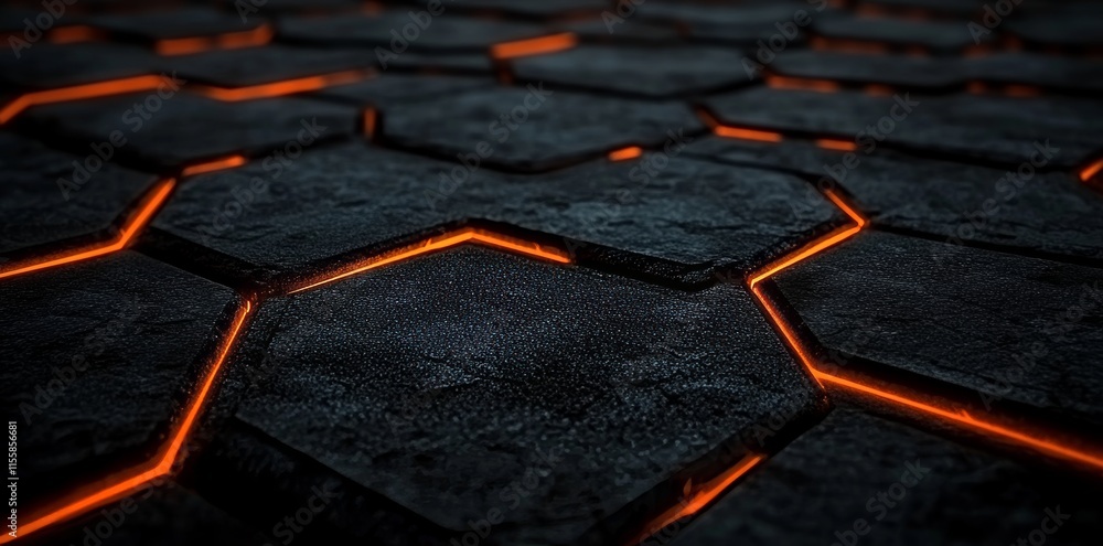 Poster abstract background featuring a hexagon pattern embellished with glowing lights - generative ai