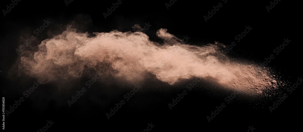 Poster abstract powdered pigment explosion on black background with space for text or graphics showcasing v