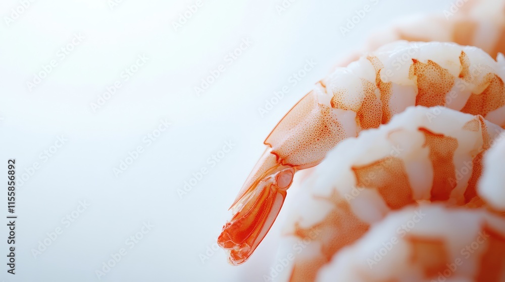 Poster fresh pink shrimp close up highlighting delicate texture and freshness on clean white background wit