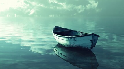 Fototapeta premium Solitude on a Calm Lake: A Serene Seascape