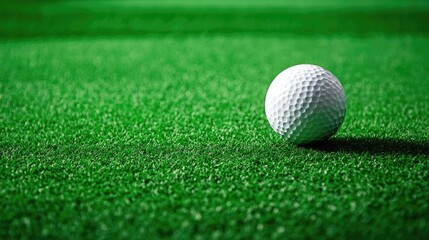 Obraz premium Close up of a pristine golf ball resting on a vibrant green fairway ideal for sports marketing or golf related advertising copy space