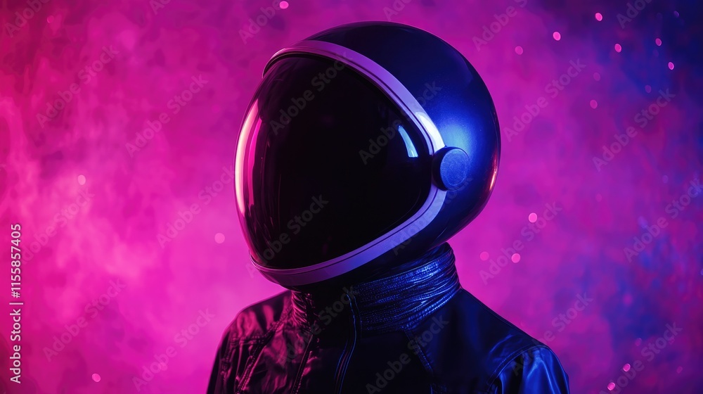 Poster astronaut in a reflective helmet surrounded by a vibrant galaxy backdrop with ample space for text a