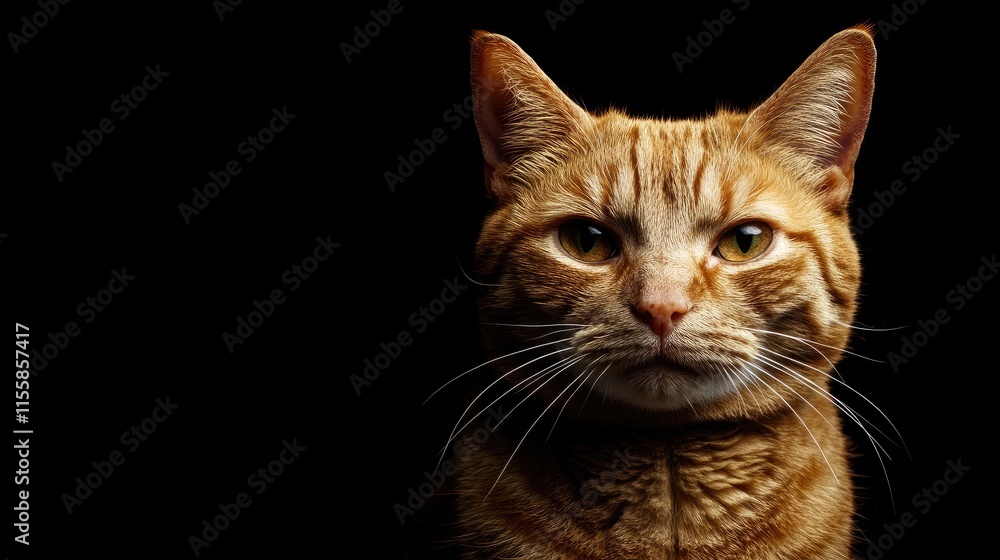 Aufkleber close up portrait of a senior orange cat displaying vivid eyes and a calm demeanor against a dark ba