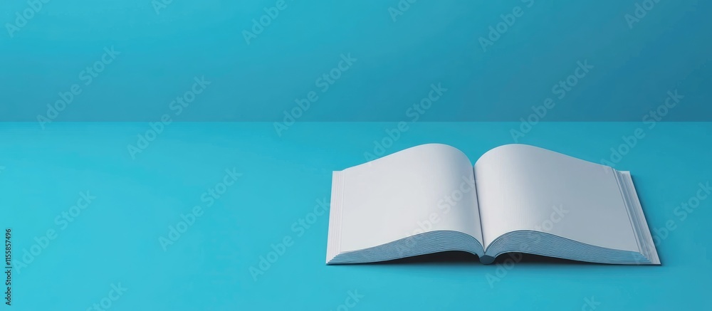 Poster 3d rendered business magazine cover template on turquoise background with blank pages for customizab